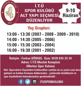 İTÜ Spor Kulübü Altyapı Seçmesi Düzenliyor